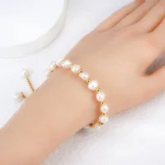 French Style Simple Style Round 304 Stainless Steel Freshwater Pearl 18K Gold Pl - Picture 3 of 4